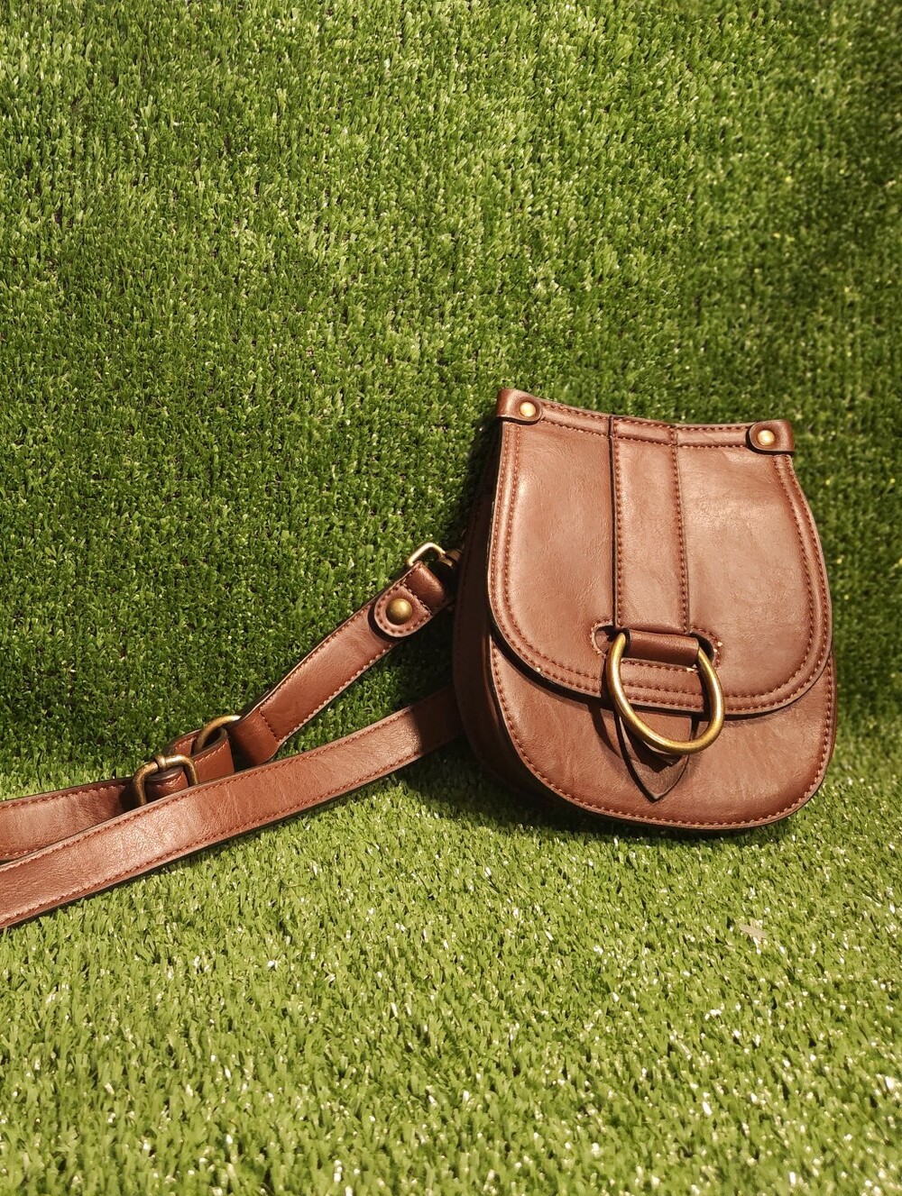Brown Leather Crossbody Saddle Bag - Women